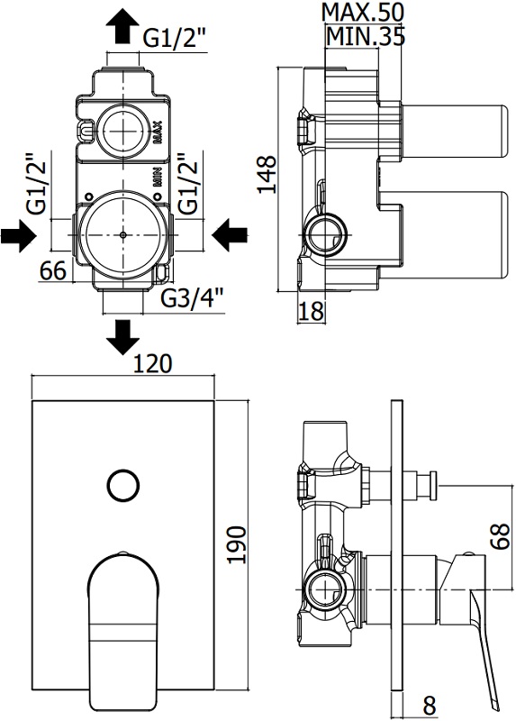 Смеситель для душа Paffoni Tilt TI015BO/M с внутренней частью, белый