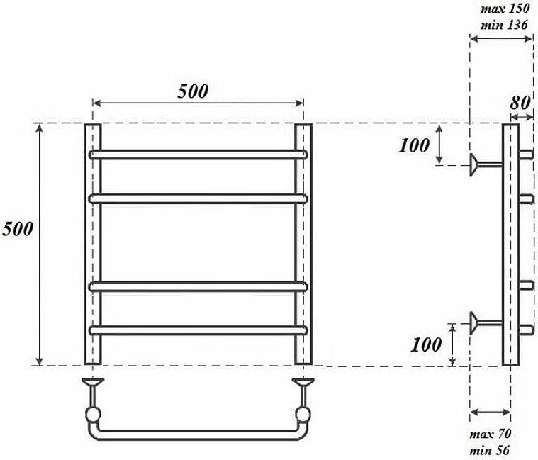 Полотенцесушитель электрический Point PN09155E П4 500x500 левый/правый, хром