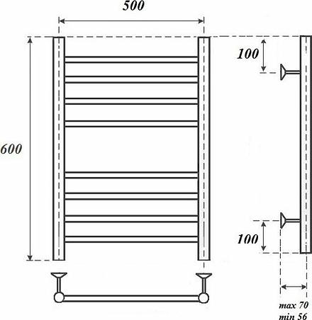 Полотенцесушитель водяной Point PN10156S П8 500x600, хром