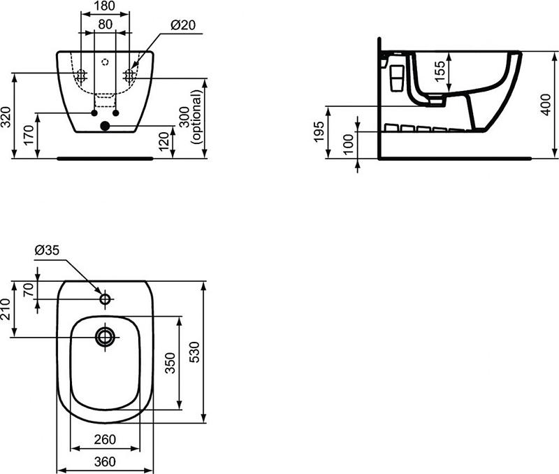 Подвесное биде Ideal Standard Tesi T3552V3, черный шелк