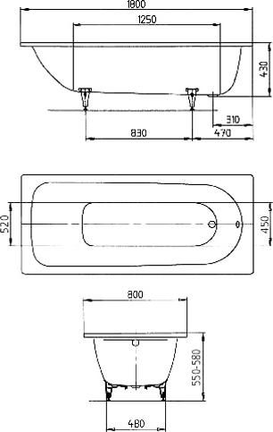 Стальная ванна Kaldewei Advantage 180x80 mod. 375-1 112830003001 с покрытием Anti-Slip и Easy-Clean