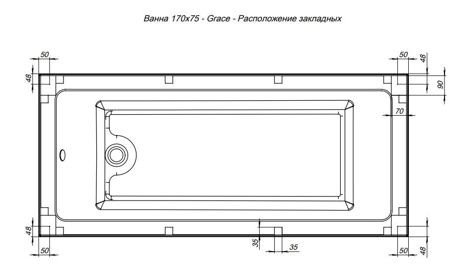 Акриловая ванна Aquanet Grace 170х75 белый