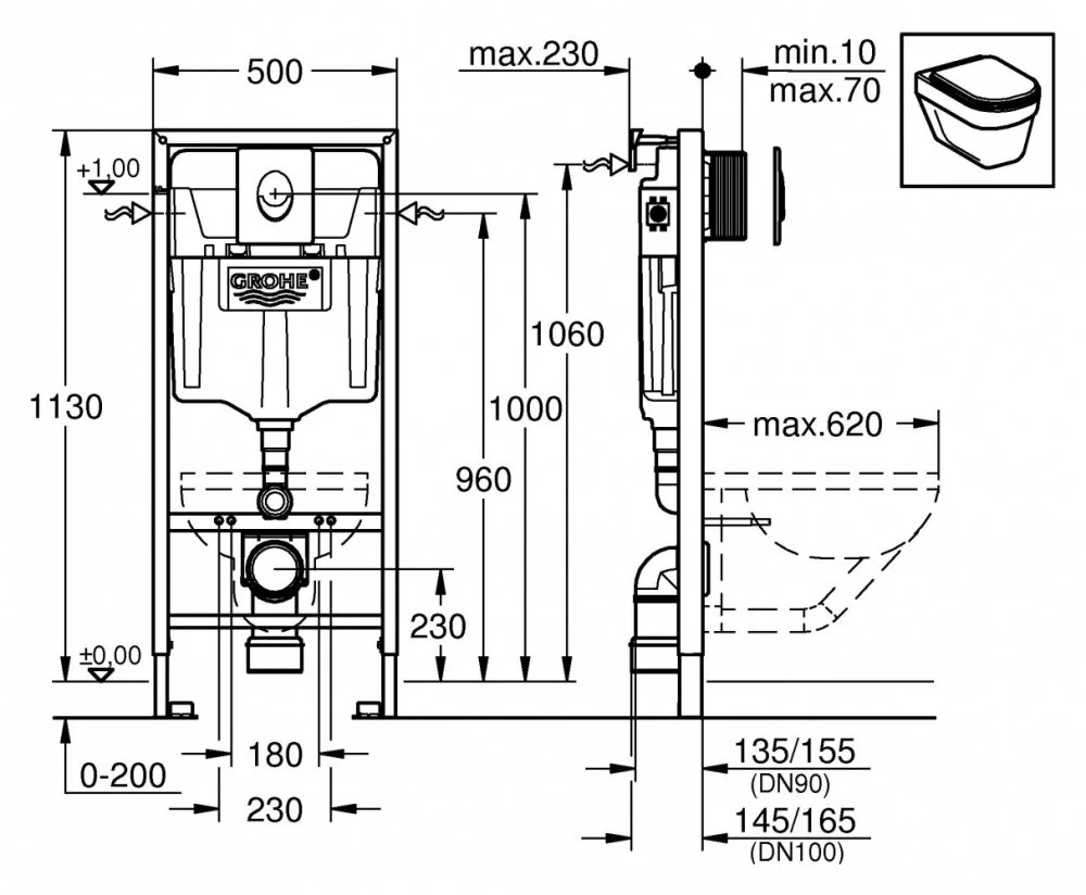 Инсталляция Grohe с безободковым унитазом Gustavsberg Hygienic Flush 5G84HR01, сиденье микролифт, комплект 399579