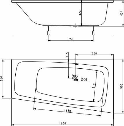 Асимметричная ванна KOLO Split XWA1670000 (правая)