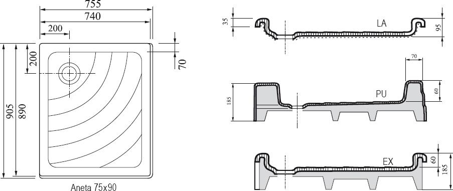 Поддон для душа Ravak Kaskada/Aneta 90х75 LA белый A003701220