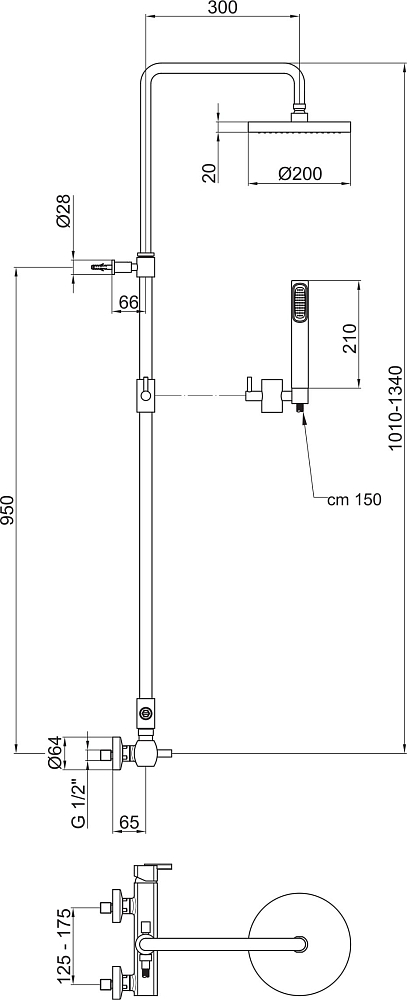 Душевая стойка Webert Azeta AZ870105015METAL хром