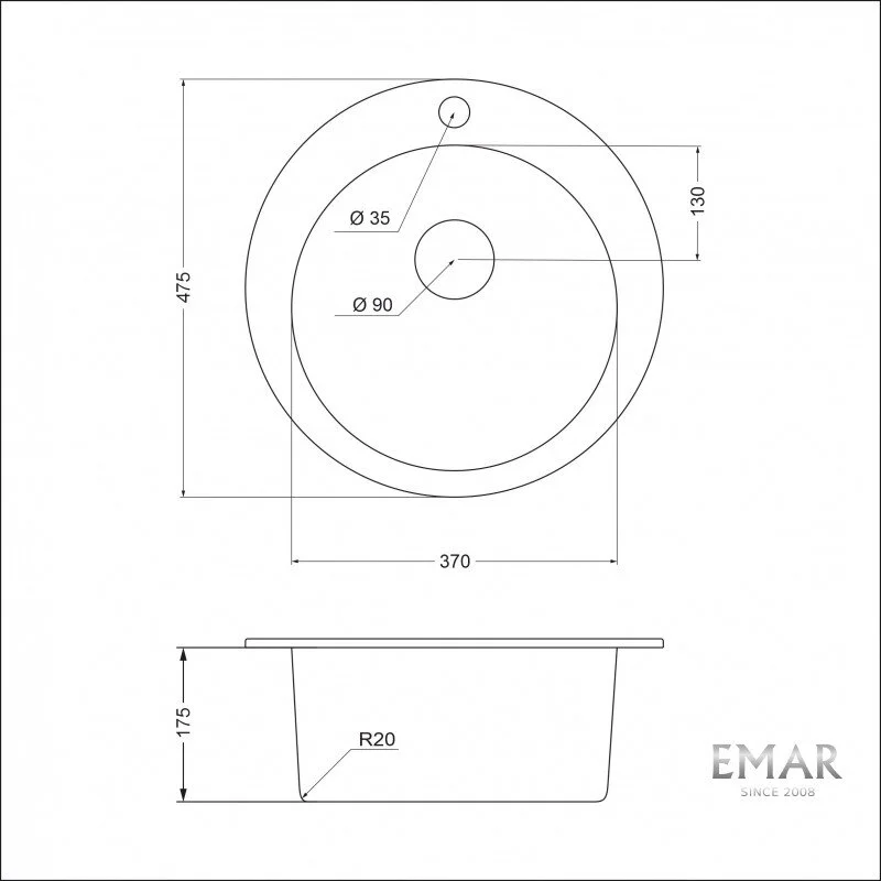 Кухонная мойка Emar Quartz EMQ-1475.C Алмаз серый