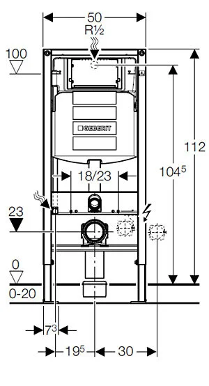 Инсталляция Geberit с унитазом Duravit D-Code 45351900A1, сиденье микролифт клавиша хром, комплект