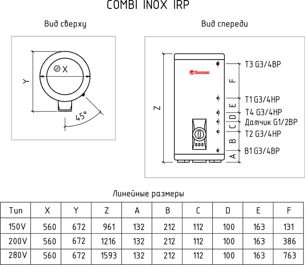 Водонагреватель электрический Thermex IRP 150 V (combi) 151 082