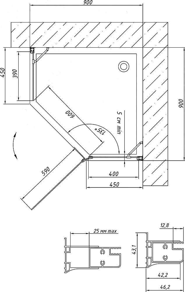 Душевой уголок Vegas Glass AFA-Pen 0090 05 05 R профиль бронза, стекло бронза