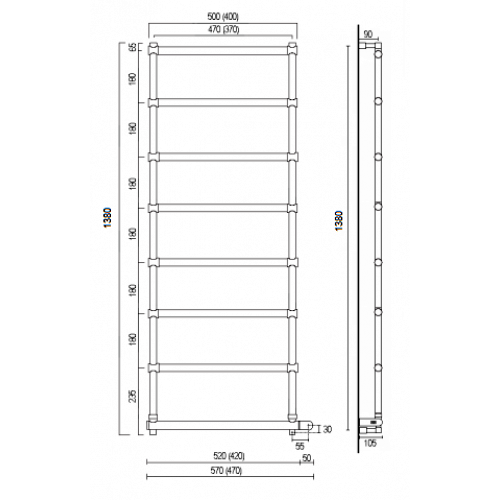 Полотенцесушитель электрический Margaroli Sole 370-542-8 Box 5423708SAB, сатин