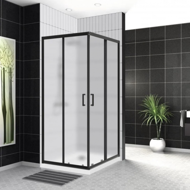 Душевой уголок BelBagno UNO-195-A-2-90-P-NERO 90x90, профиль черный, стекло рифленое