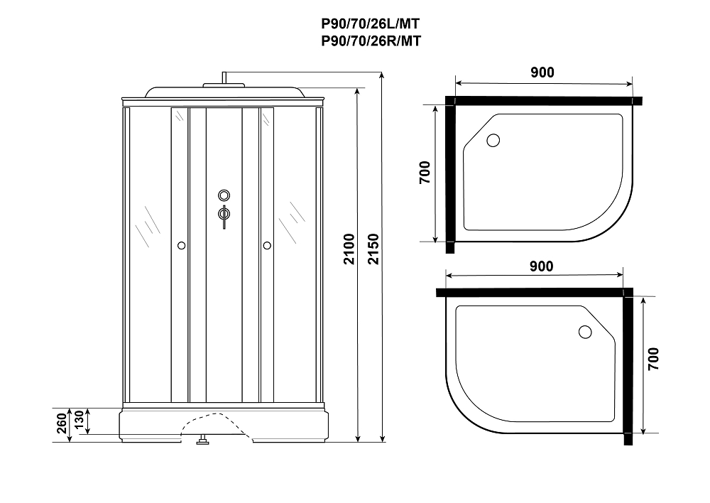 Душевая кабина Niagara Promo P90/70/26L/MT белый ,профиль белый