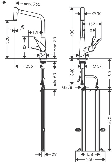 Смеситель для кухни Hansgrohe Metris 73801000, хром