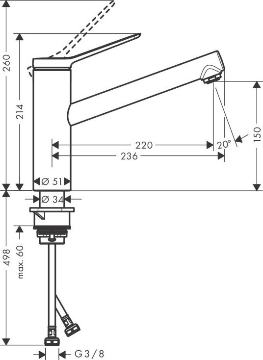 Смеситель для кухни Hansgrohe Zesis M33 150 1jet Eco 74811000, хром