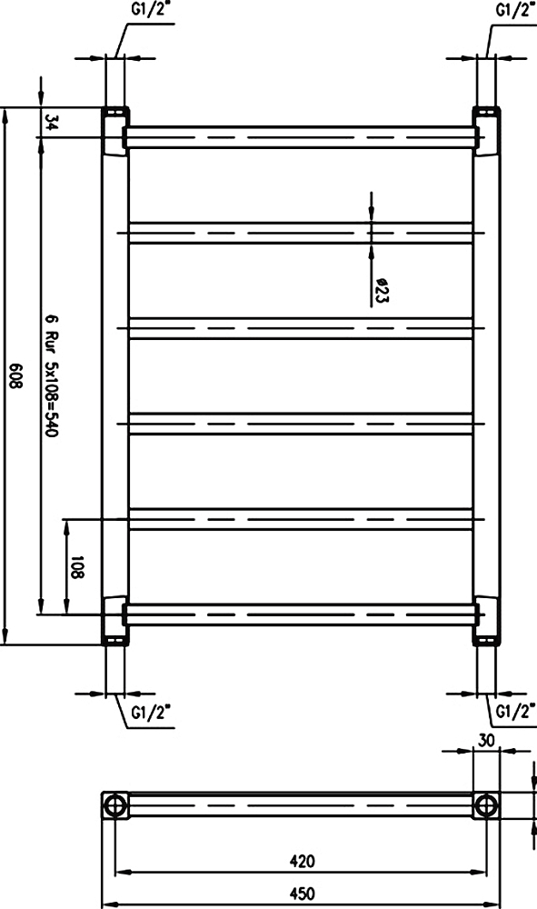 Полотенцесушитель водяной Zehnder Stalox STXI-060-045 нержавеющая сталь