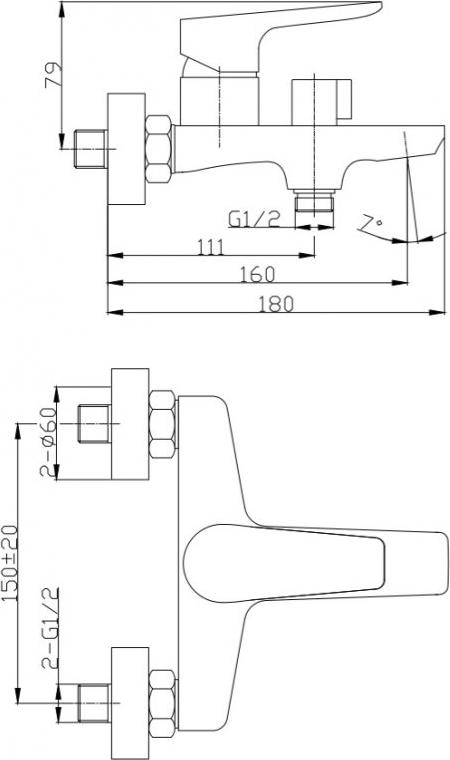 Смеситель для ванны и душа BelBagno Ancona ANCONA-VAS-CRM