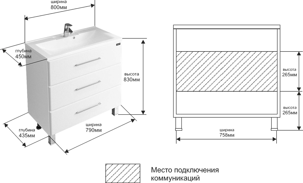 Мебель для ванной СанТа Омега Люкс 80 напольная белая 3 ящика