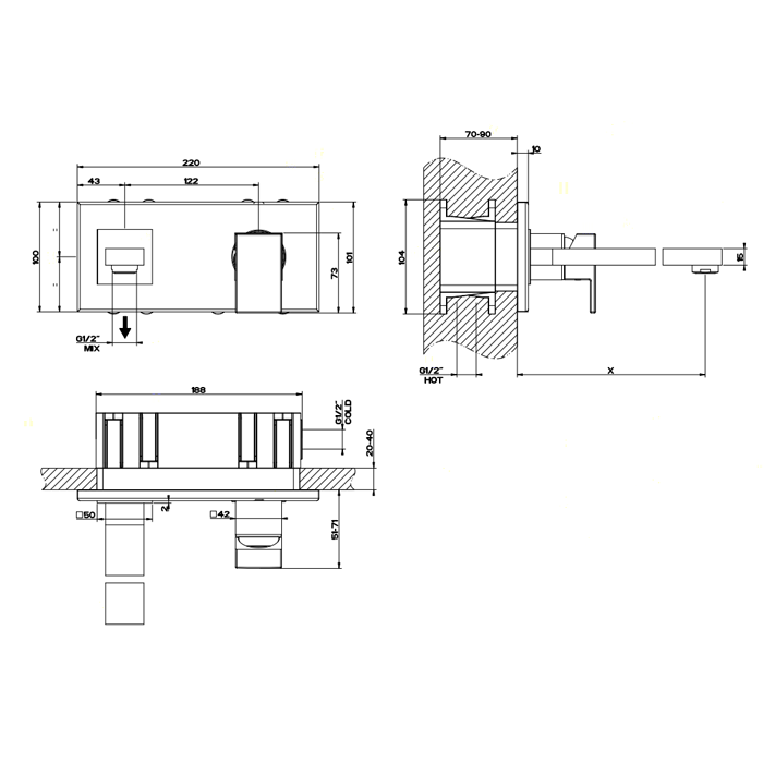 Смеситель для раковины Gessi Rettangolo 44834#299, черный матовый