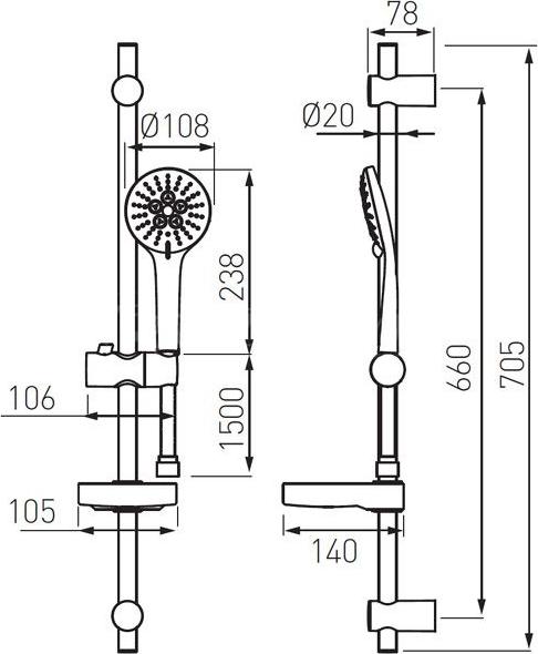 Душевой гарнитур Ferro Nessa N350B, хром