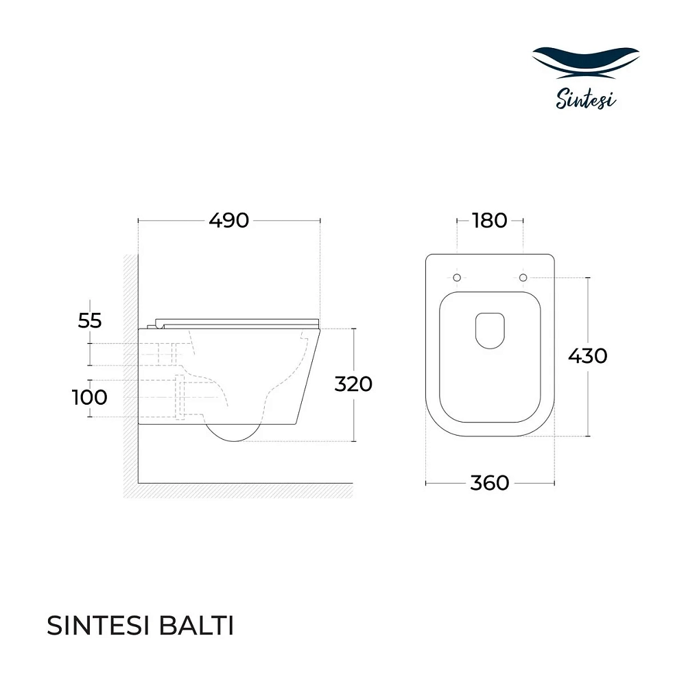 Подвесной безободковый унитаз Sintesi Balti SIN-TS-BLT-171, крышка микролифт, белый