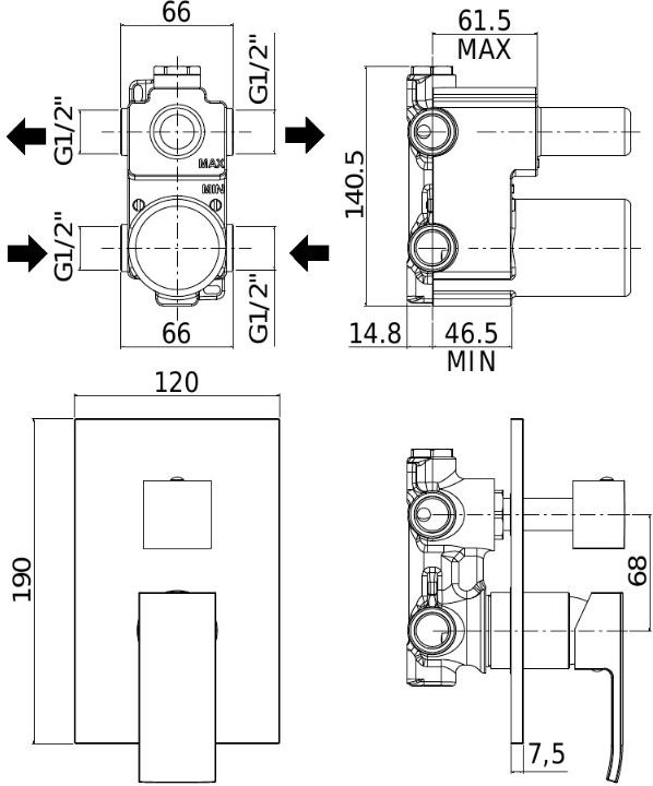 Набор смесителей Paffoni Elle 00255131 5 в 1 (сет 13) с внутренней частью,