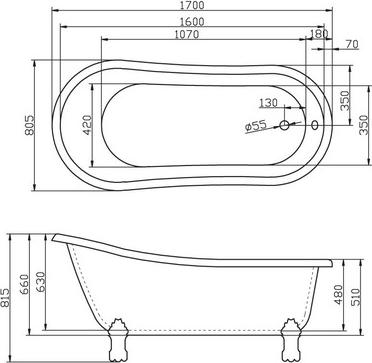 Акриловая ванна BelBagno 170х80 BB04