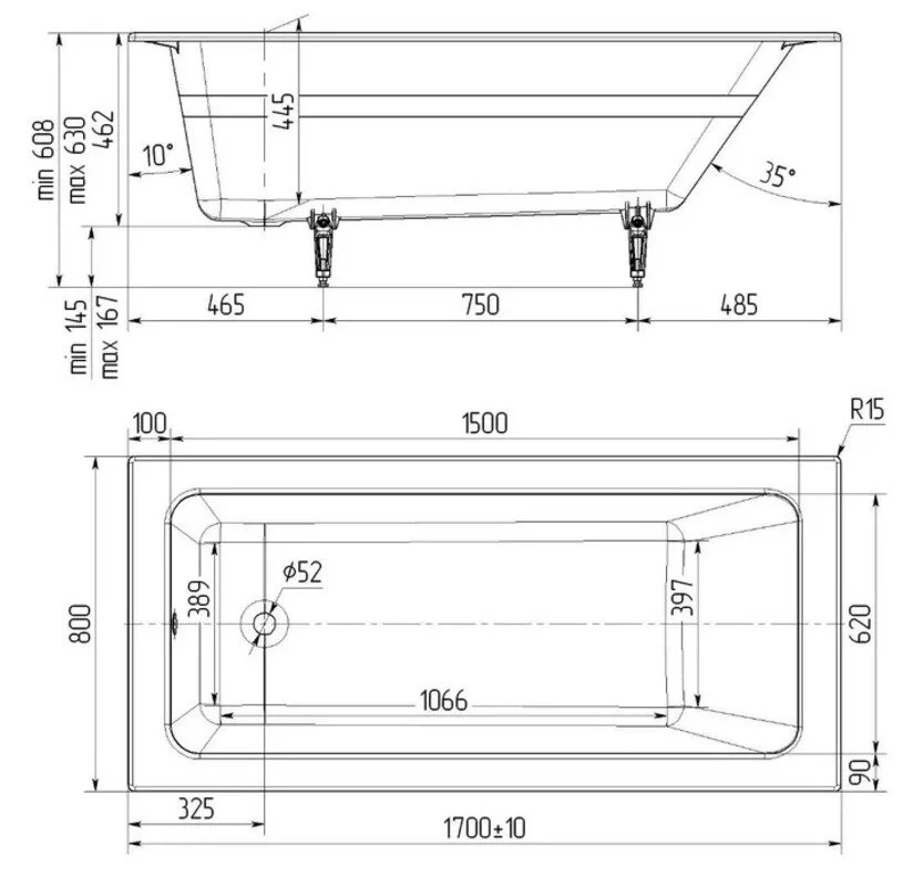 Чугунная ванна Delice Parallel 170х80 DLR_220502R белый