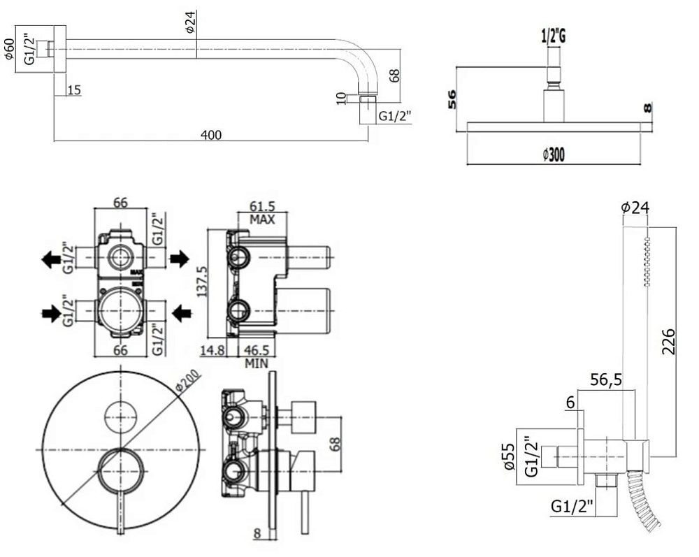 Душевая система Paffoni KIT LIG KITLIG018NOKING черный