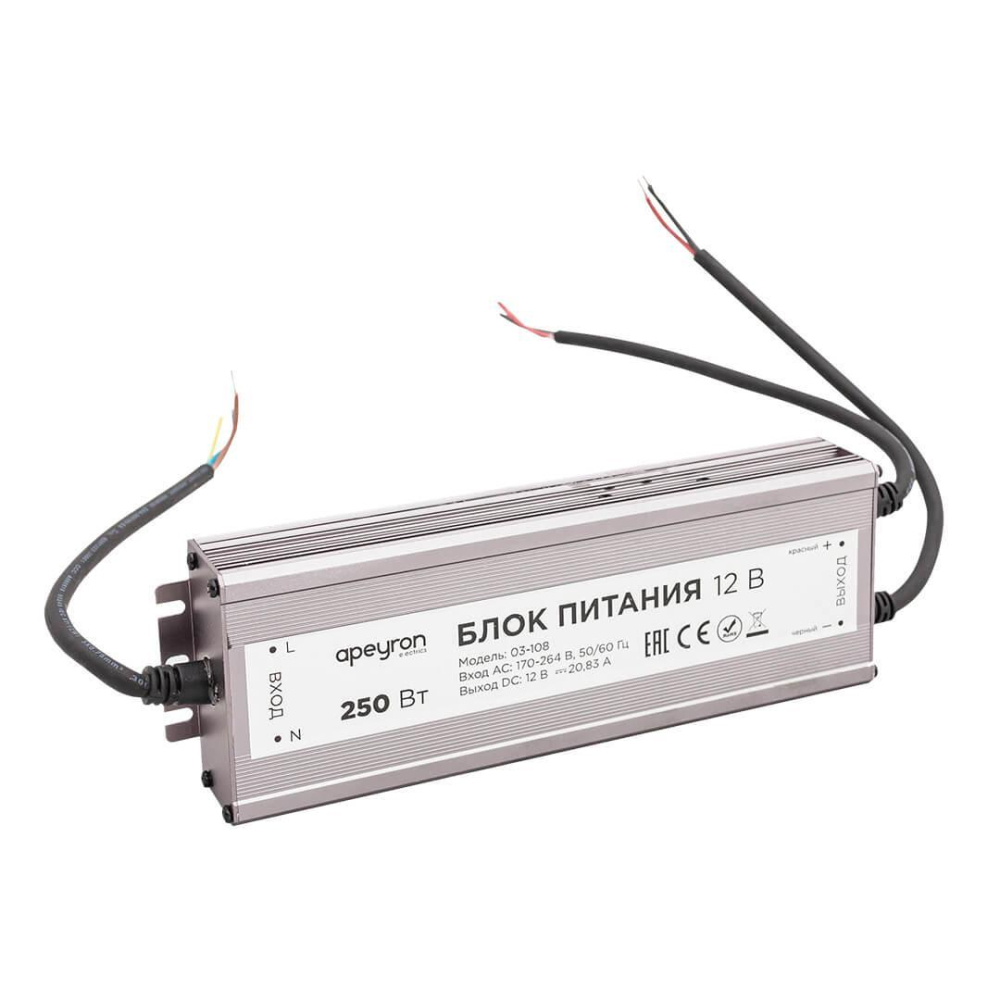 

Блок питания Apeyron 12V 250W IP67 20,83A 03-108