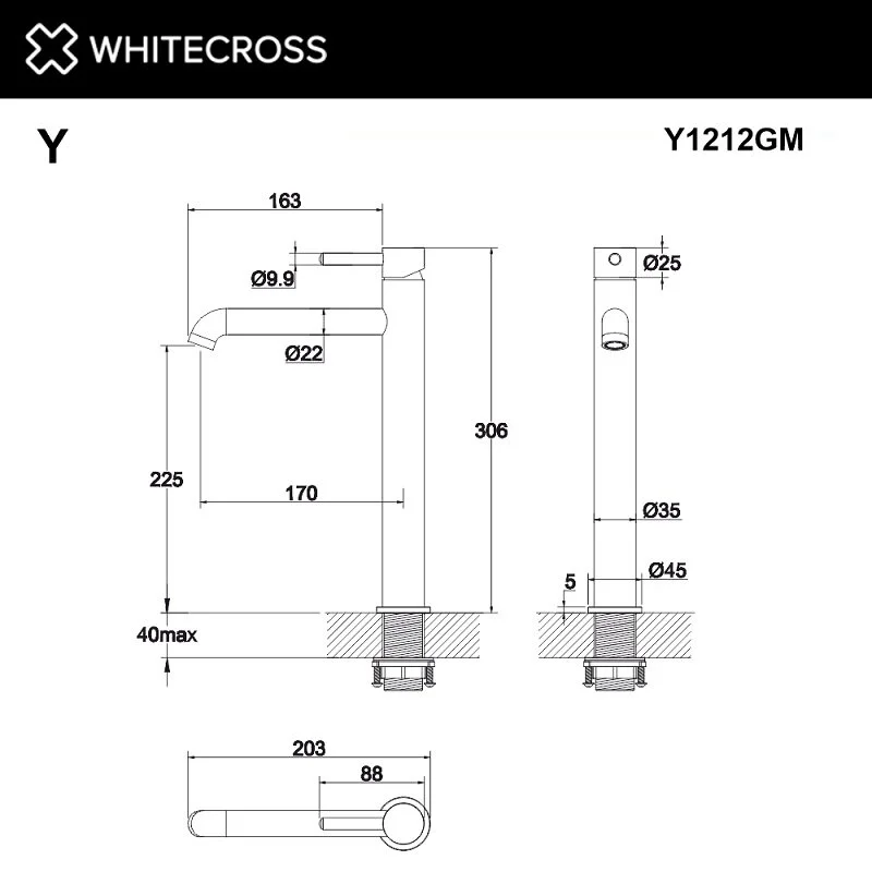 Смеситель для раковины Whitecross Y Gunmetal Y1212GM черный