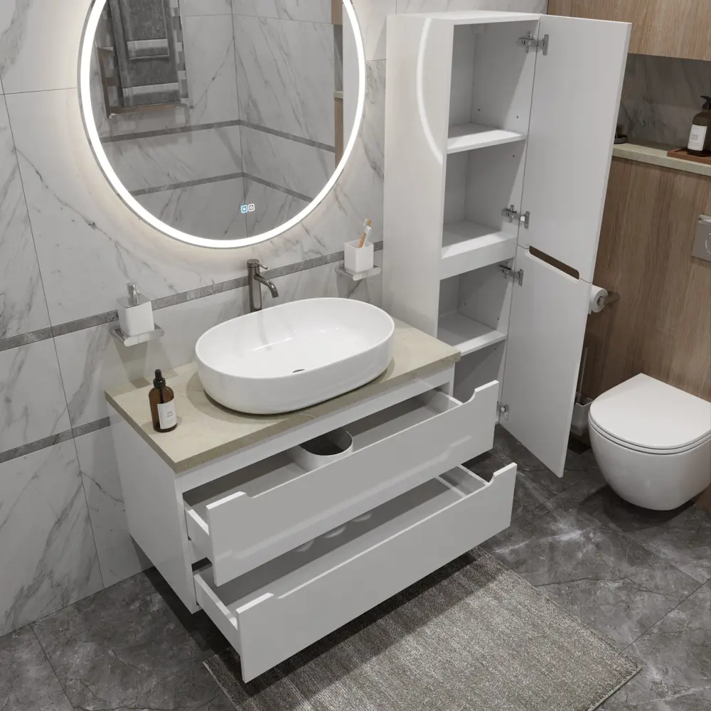 Тумба с раковиной BelBagno ETNA80BL-KEPMCO-1084-SET 80 см, белый