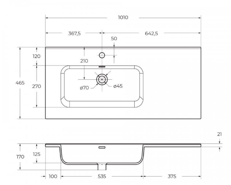 Раковина BelBagno BB1000ETL-L 100 см левая, белый