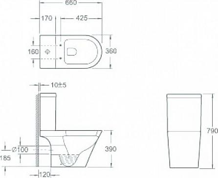 Унитаз-компакт Imex Arco 00188178 CT1088C с бачком 00188838 CT1088C подвод снизу бачка