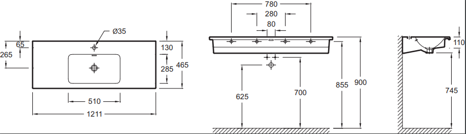 Раковина 120 см Jacob Delafon Vox EXAB112-Z-00