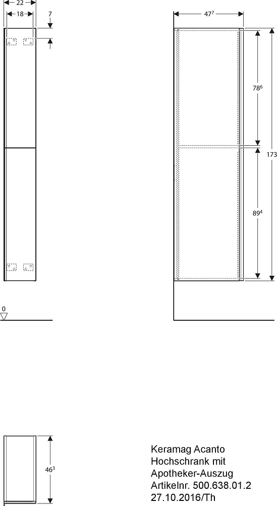 Шкаф-пенал 22 см Geberit Acanto 500.638.JL.2, песочно-серый