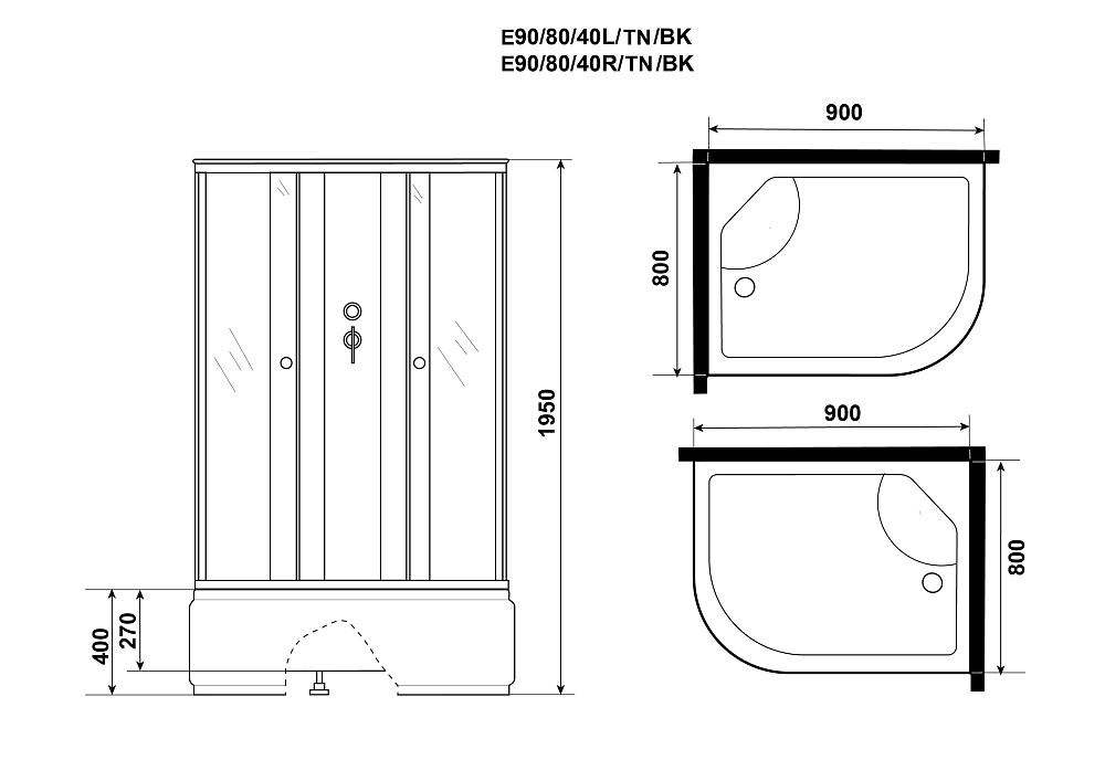 Душевая кабина Niagara Eco E90/80/40L/TN/BK стекло тонированное, профиль серебро