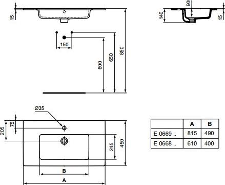 Раковина встраиваемая 60 см Ideal Standard Tempo E066801, белый