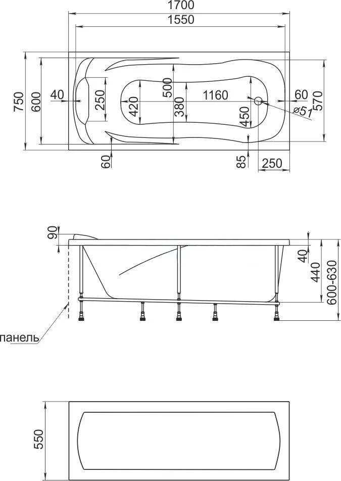 Акриловая ванна 1MarKa Calypso 170х75 01каи1775 белый