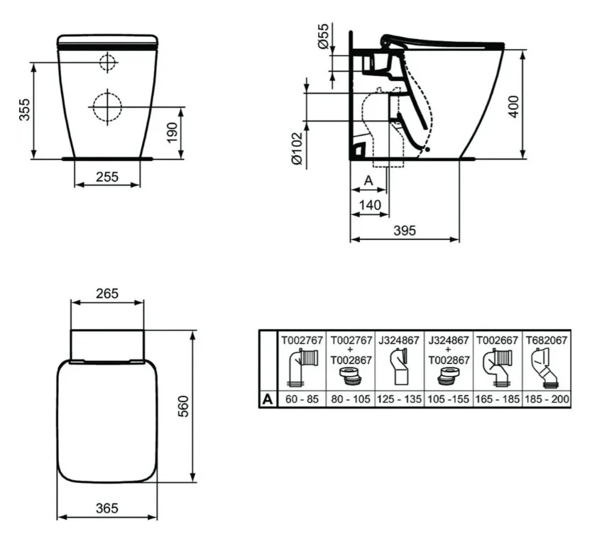 Приставной унитаз Ideal Standard Strada II T359901/T360001 AquaBlade белый, сиденье стандарт