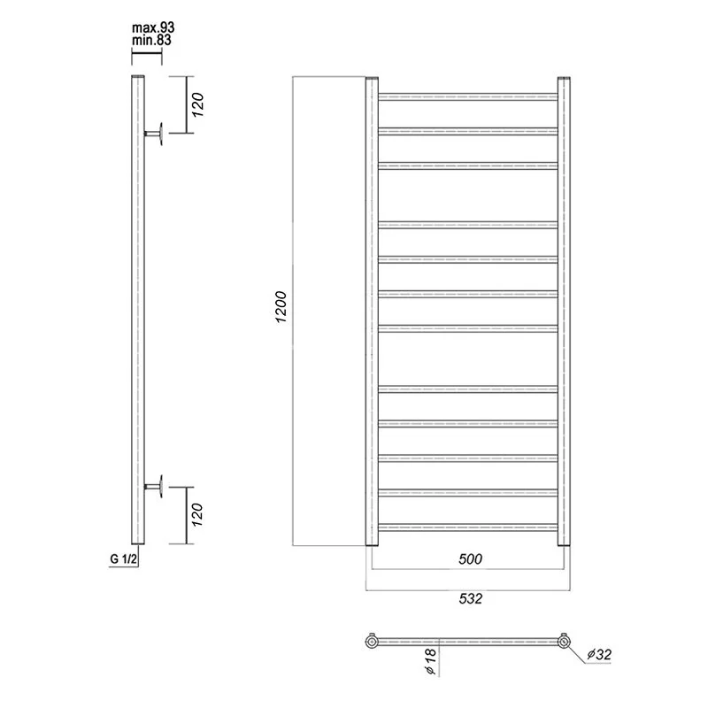 Полотенцесушитель водяной Domoterm Медея Медея П12 (3-4-5) 500x1200 хром