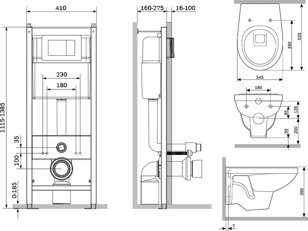 Комплект унитаза с инсталляцией Damixa Jupiter DX77.IS10101.1738 с сиденьем микролифт и белой клавишей смыва