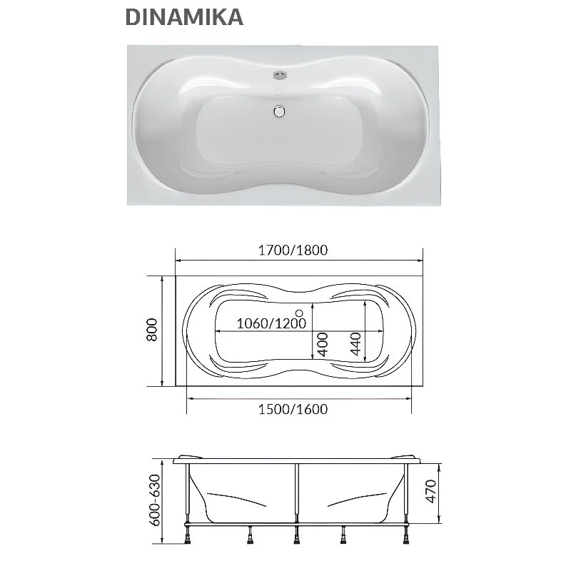 Акриловая ванна 1MarKa Dinamika 01ди1880кс2+ белый