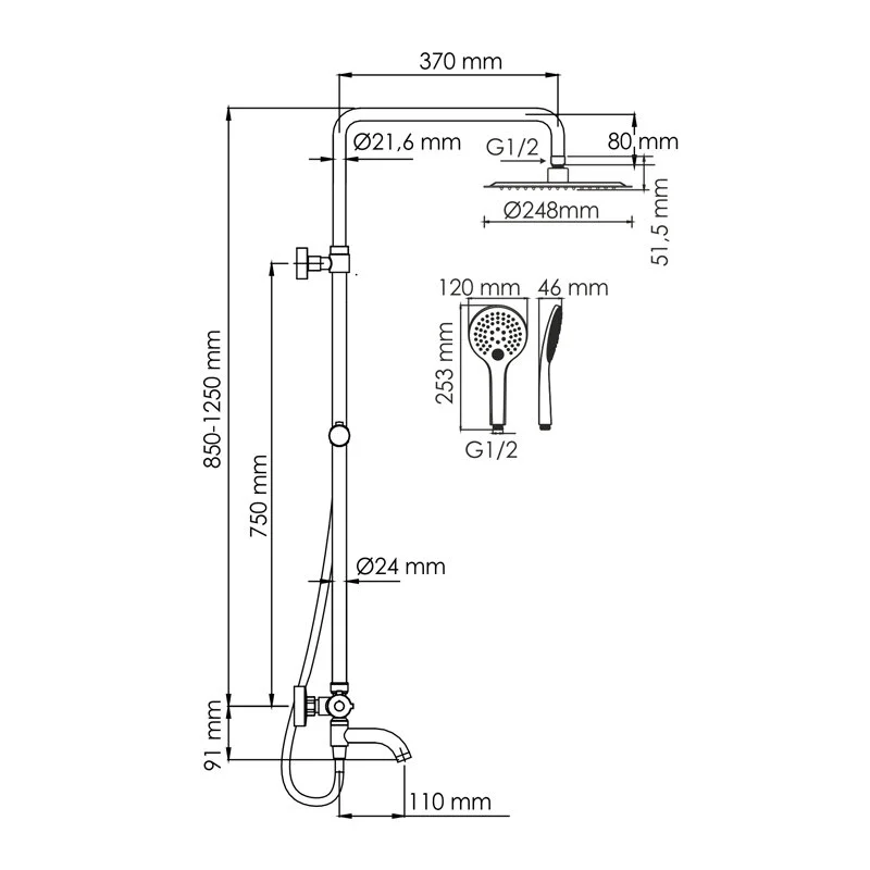 Душевая система WasserKRAFT серия A A188.257.155.WM Thermo белый