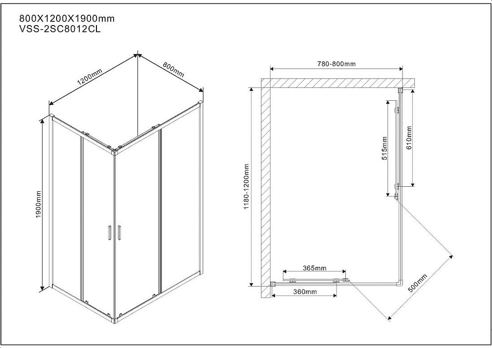 Душевой уголок Vincea Scala VSS-2SC8012CL, стекло прозрачное, хром