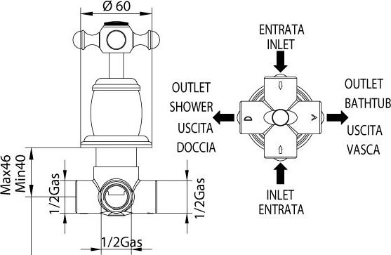 Переключатель потоков Bandini Antica 543.920 Br на два потребителя