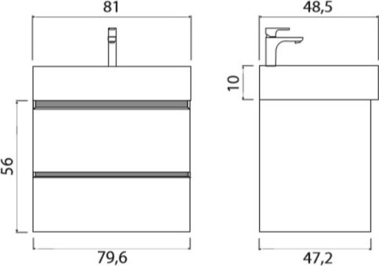 Тумба под раковину Creto Amelia 80 14-1078G, антрацит/матовый белый