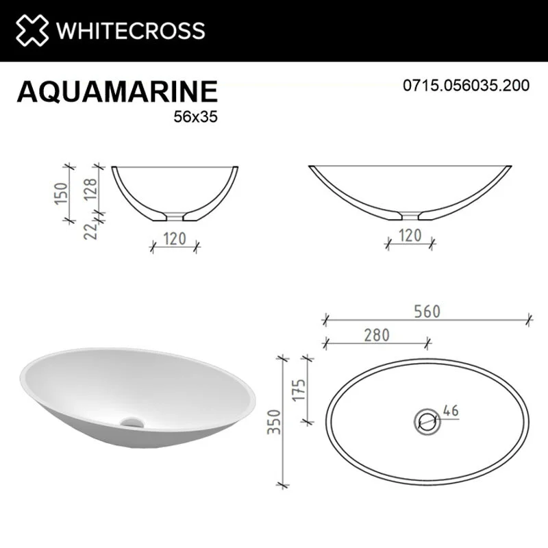 Раковина накладная Whitecross Aquamarine 0715.056035.200 белый