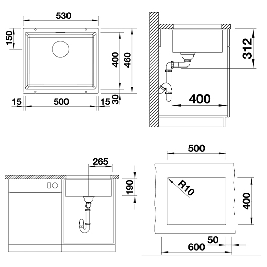 Кухонная мойка Blanco Subline 500-U Level 527170 мягкий белый