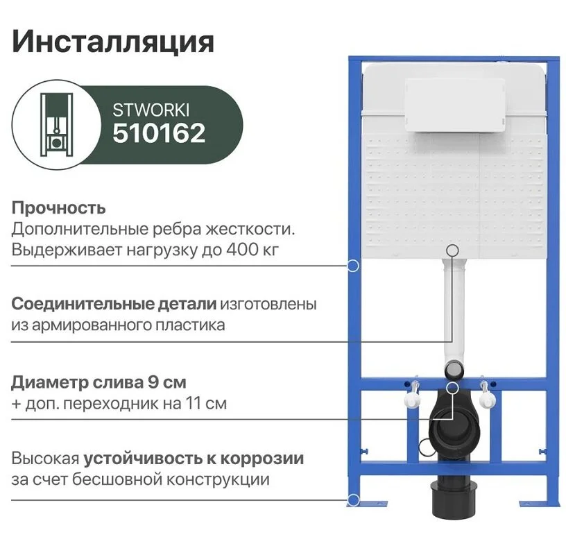 Инсталляция для унитаза Stworki, клавиша хром матовый, 510162/230823